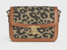 CELINE MEDIUM TRIOMPHE BAG IN TEXTILE WITH LEOPARD PRINT AND CALFSKIN